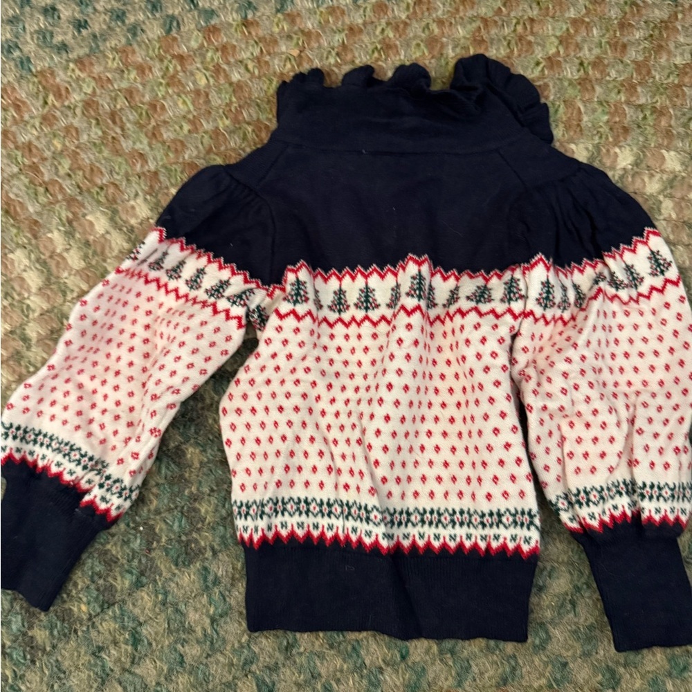 Janie and Jack Navy, White & Red Fair Isle Ruffle Neck Sweater